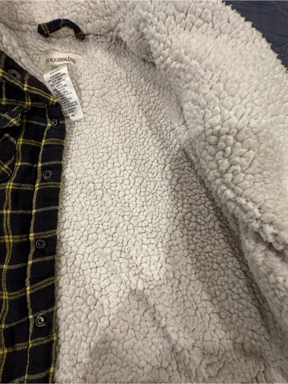 Toughskins Black & Yellow Plaid Sherpa-Lined Button-Front Shirt Jacket Size SC4